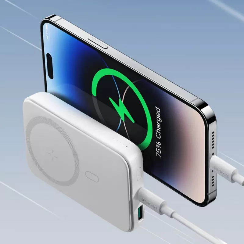 Batería externa inalámbrica magnética Joyroom JR-W020 20W Mini 10000mAh blanca con cable USB a Type-C 0,25m