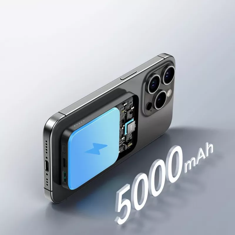 JOYROOM JR-W020 Batería Portátil Mini 5000mAh 20W USB-A USB-C Carga Inalámbrica - Negra + Cable USB-C
