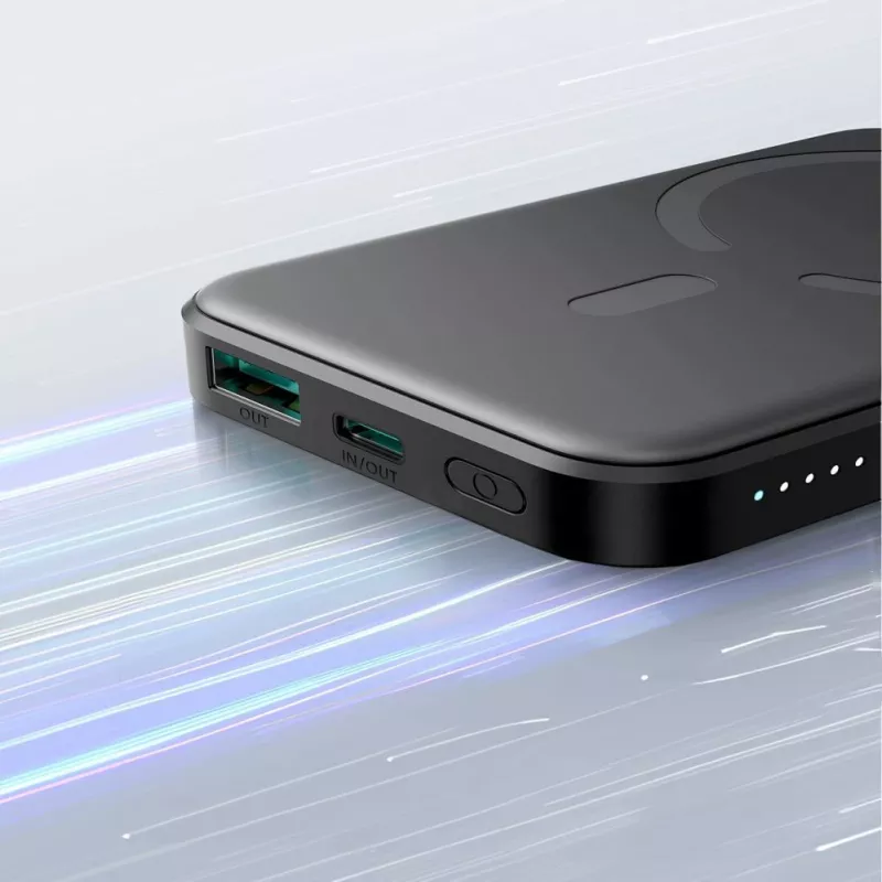 JOYROOM JR-W020 Batería Portátil Mini 5000mAh 20W USB-A USB-C Carga Inalámbrica - Negra + Cable USB-C