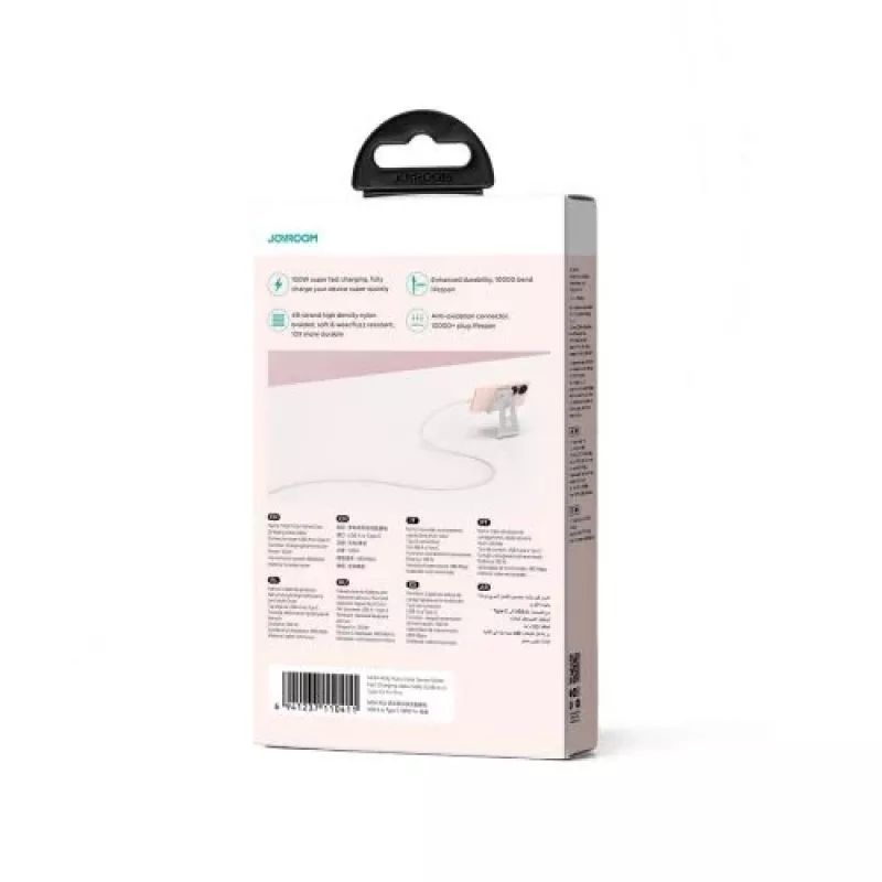 Joyroom cable de carga rápida y datos serie Multi-Color USB-A a USB-C, 100W, 1m, rosa (S-A34)