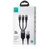 JOYROOM S-1T3018A18 Cable de carga múltiple 3 en 1 USB-A a USB-C/Micro-USB/Lightning, 30cm, nailon trenzado, 3.5A, negro