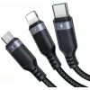 JOYROOM S-1T3018A18 Cable de carga múltiple 3 en 1 USB-A a USB-C/Micro-USB/Lightning, 30cm, nailon trenzado, 3.5A, negro