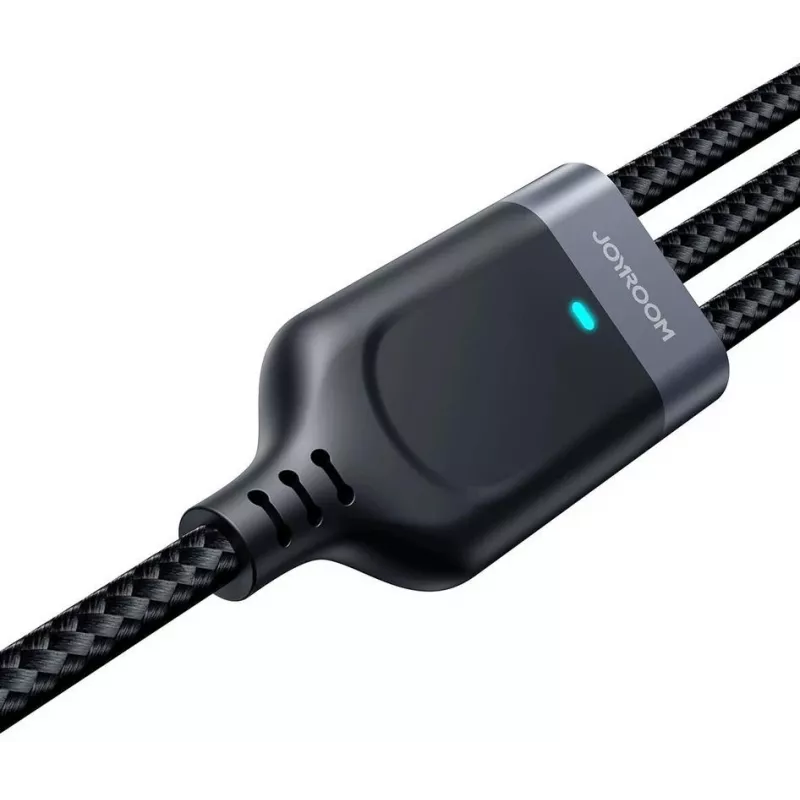 JOYROOM S-1T3018A18 Cable de carga múltiple 3 en 1 USB-A a USB-C/Micro-USB/Lightning, 30cm, nailon trenzado, 3.5A, negro