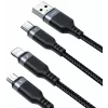 JOYROOM S-1T3018A18 Cable de carga múltiple 3 en 1 USB-A a USB-C/Micro-USB/Lightning, 30cm, nailon trenzado, 3.5A, negro