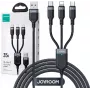 JOYROOM S-1T3018A18 Cable de carga múltiple 3 en 1 USB-A a USB-C/Micro-USB/Lightning, 30cm, nailon trenzado, 3.5A, negro