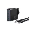 Joyroom Cargador de Viaje GaN Cargador Rápido (UK) C+C+C+U, 140W, con Cable Type-C a Type-C, PD 240W (1,2m) Negro