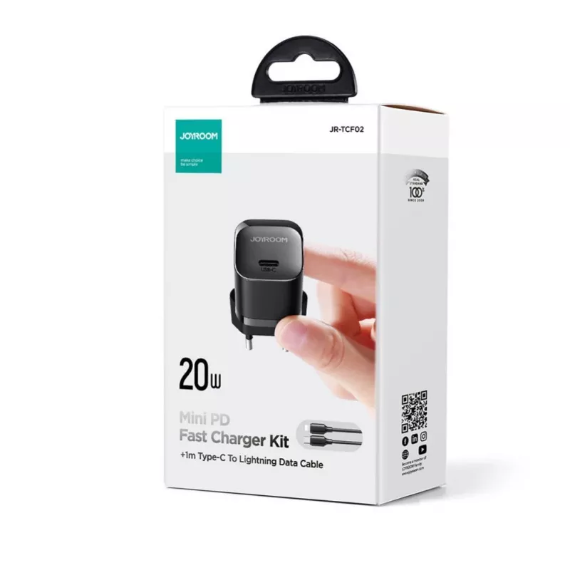 Joyroom cargador mini USB-C 20W PD con cable USB-C a Lightning - negro