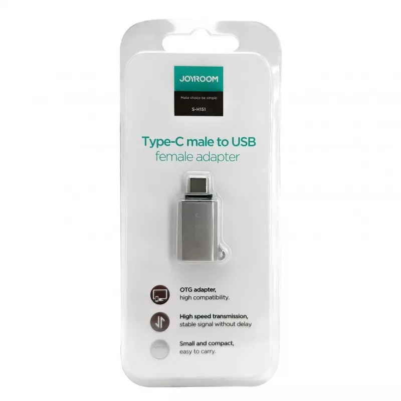 Joyroom Adaptador USB-C Macho a USB-A Hembra Mini S-H151 Plateado