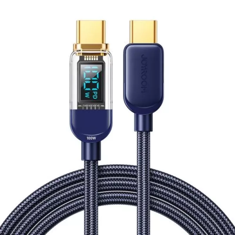 Joyroom Cable de datos USB-C a USB-C 100W, 1,2m con pantalla digital Azul (S-CC100A4)