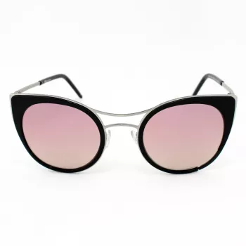 JPLUS Gafas de sol mujer JP3038-01 - montura de acetato negra, lentes de policarbonato grises, protección UV400, 51/25/145 mm