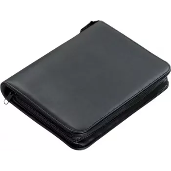 JÜSCHA Alassio LUINO carpeta de anillas A5 con cremallera, piel sintética, negro, mecanismo de 4 anillas, 40 hojas cuadriculadas 30006