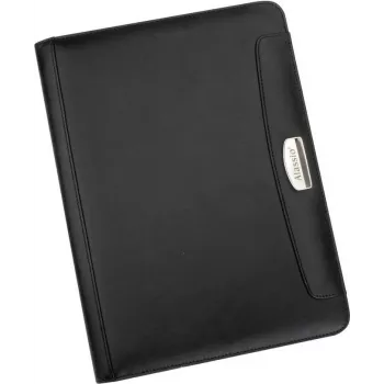 JÜSCHA Alassio MARES I carpeta de escritura DIN A4 con calculadora, bloc de notas, compartimentos para tarjetas, lazo para bolígrafo, imitación de piel FINEtouch, negra 96086-1