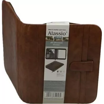 JÜSCHA Alassio VITERBO carpeta de documentos con cremallera, piel sintética, marrón, A4, 2 trabillas para bolígrafos, 4 compartimentos para tarjetas, 2 compartimentos para documentos, compartimento para calculadora, compartimento para bloc de notas, resistente a salpicaduras (30053)