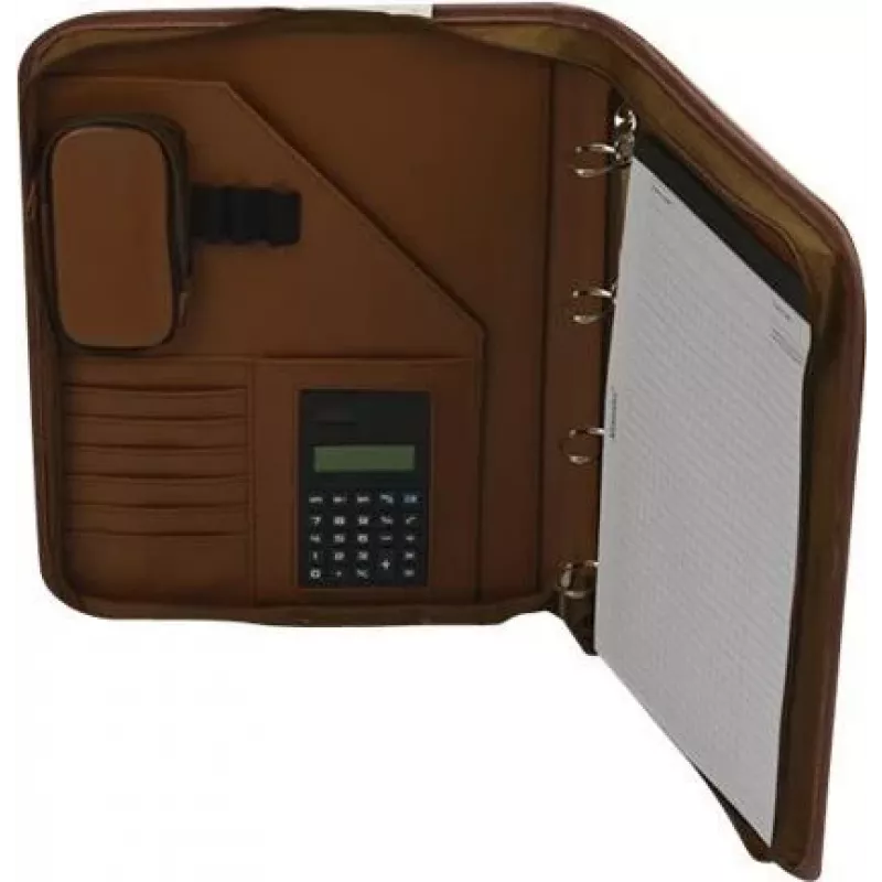 JÜSCHA Alassio VITERBO carpeta de documentos con cremallera, piel sintética, marrón, A4, 2 trabillas para bolígrafos, 4 compartimentos para tarjetas, 2 compartimentos para documentos, compartimento para calculadora, compartimento para bloc de notas, resistente a salpicaduras (30053)