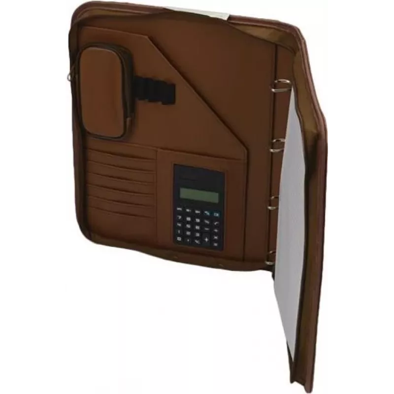 JÜSCHA Alassio VITERBO carpeta de documentos con cremallera, piel sintética, marrón, A4, 2 trabillas para bolígrafos, 4 compartimentos para tarjetas, 2 compartimentos para documentos, compartimento para calculadora, compartimento para bloc de notas, resistente a salpicaduras (30053)