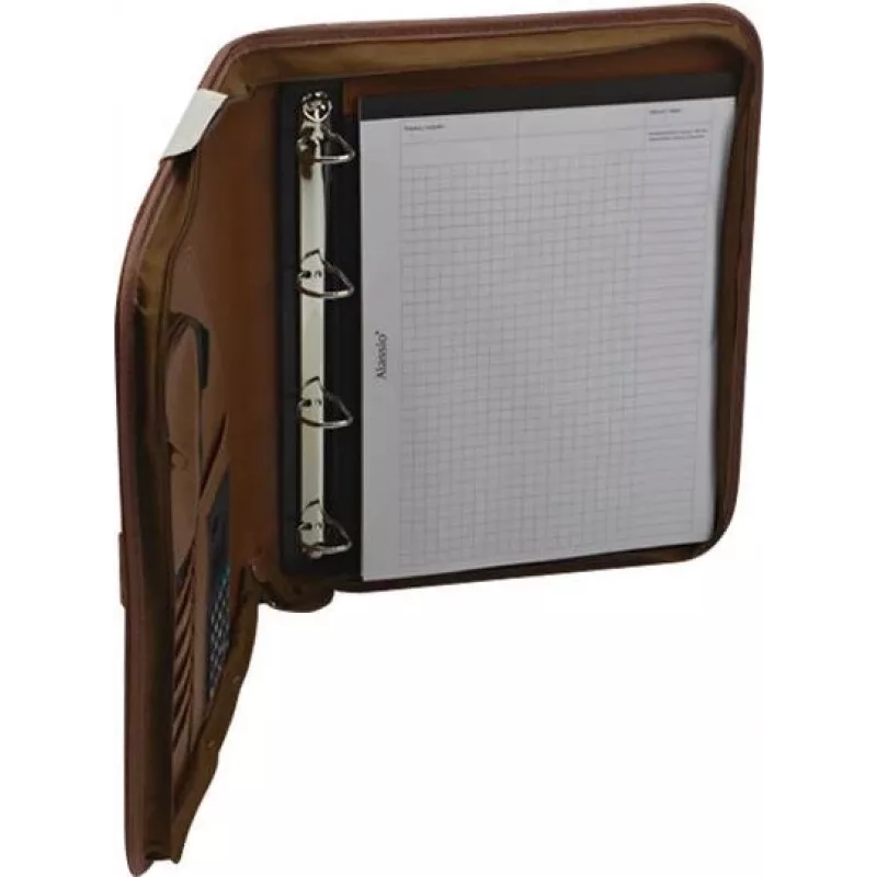 JÜSCHA Alassio VITERBO carpeta de documentos con cremallera, piel sintética, marrón, A4, 2 trabillas para bolígrafos, 4 compartimentos para tarjetas, 2 compartimentos para documentos, compartimento para calculadora, compartimento para bloc de notas, resistente a salpicaduras (30053)