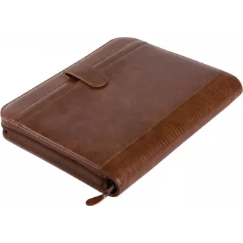 JÜSCHA Alassio VITERBO carpeta de documentos con cremallera, piel sintética, marrón, A4, 2 trabillas para bolígrafos, 4 compartimentos para tarjetas, 2 compartimentos para documentos, compartimento para calculadora, compartimento para bloc de notas, resistente a salpicaduras (30053)