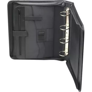JÜSCHA RIMINI carpeta de conferencia con cremallera A4 piel sintética negra con compartimento para bloc, tarjeteros, trabilla para bolígrafo, bolsa para smartphone