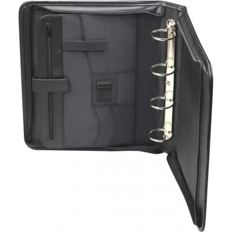 JÜSCHA RIMINI carpeta de conferencia con cremallera A4 piel sintética negra con compartimento para bloc, tarjeteros, trabilla para bolígrafo, bolsa para smartphone