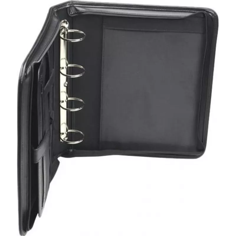 JÜSCHA RIMINI carpeta de conferencia con cremallera A4 piel sintética negra con compartimento para bloc, tarjeteros, trabilla para bolígrafo, bolsa para smartphone