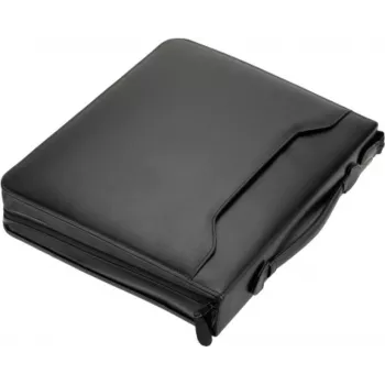 JÜSCHA RIMINI carpeta de conferencia con cremallera A4 piel sintética negra con compartimento para bloc, tarjeteros, trabilla para bolígrafo, bolsa para smartphone