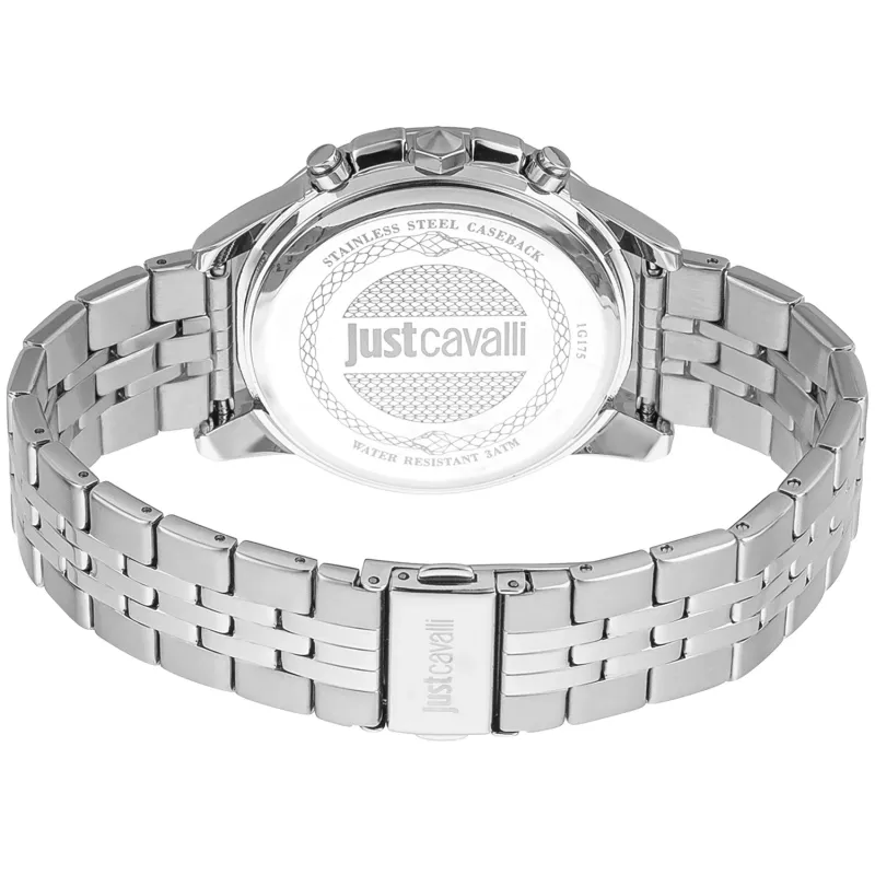 JUST CAVALLI MAN JC1G175M0255 Reloj de pulsera analógico de cuarzo 42mm correa de acero inoxidable milanesa esfera negra