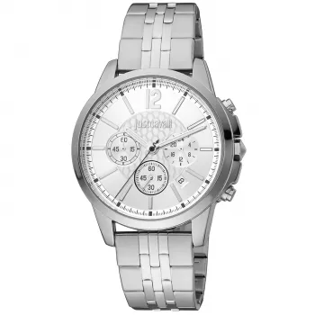 JUST CAVALLI MAN JC1G175M0255 Reloj de pulsera analógico de cuarzo 42mm correa de acero inoxidable milanesa esfera negra