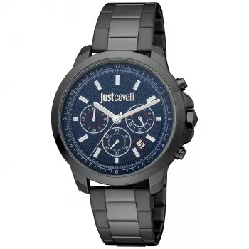 JUST CAVALLI MAN JC1G178M0075 44mm Reloj de cuarzo analógico Acero inoxidable Correa milanesa Esfera azul