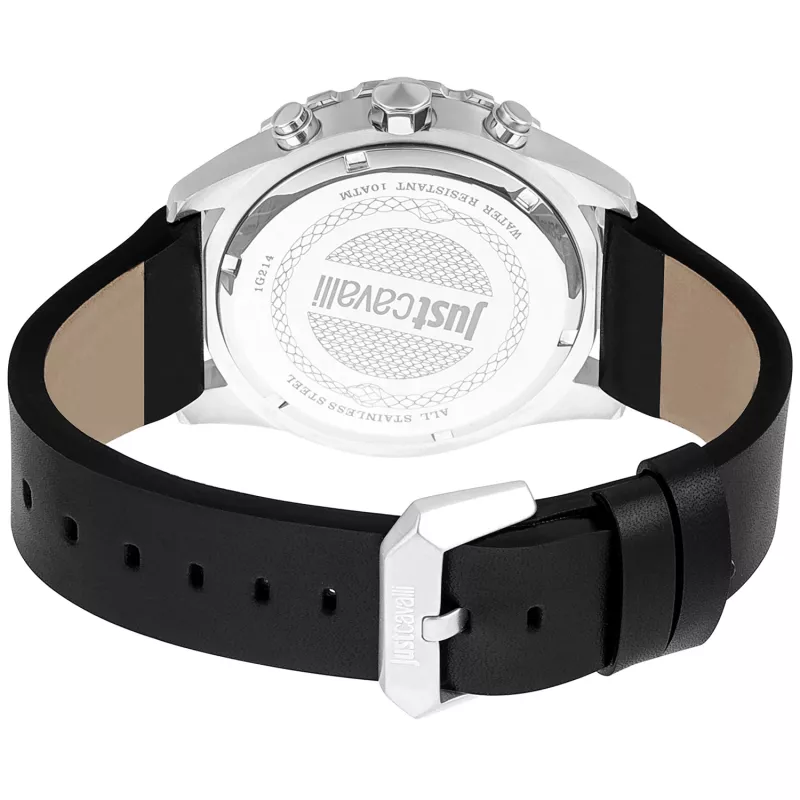 JUST CAVALLI MAN JC1G214L0015 46mm Reloj analógico de cuarzo esfera negra correa de piel negra