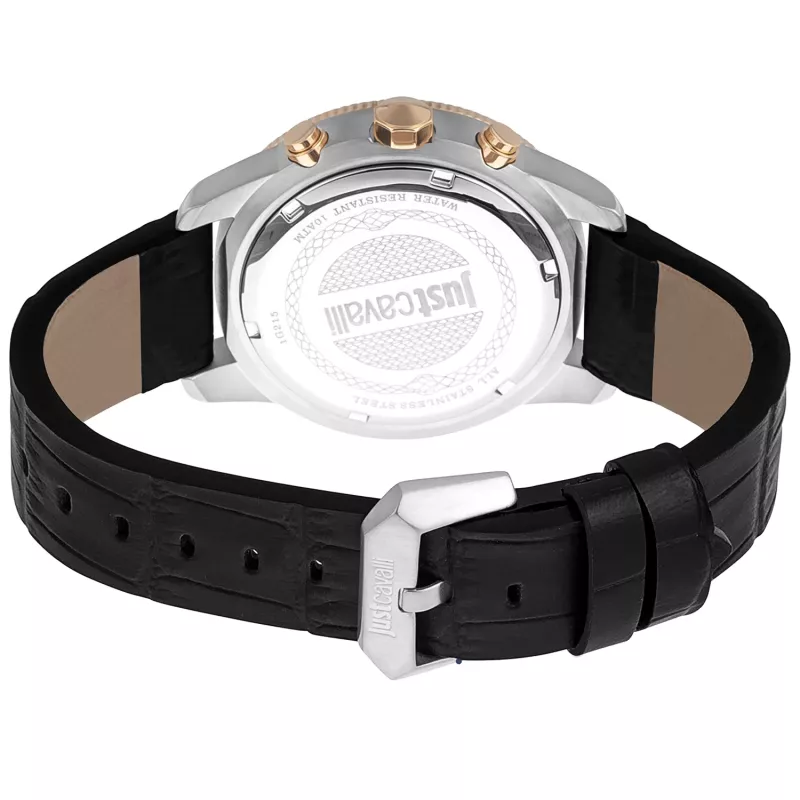 JUST CAVALLI MAN JC1G215L0035 42mm reloj analógico de cuarzo esfera negra correa de piel negra