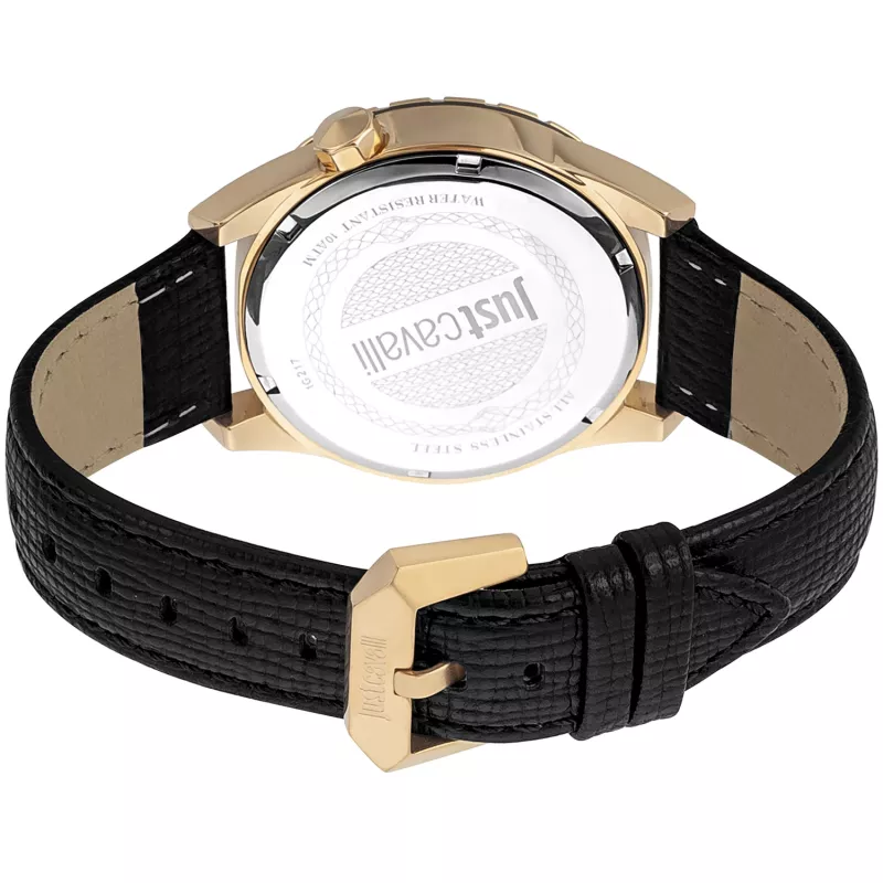 JUST CAVALLI MAN JC1G217L0035 reloj analógico de cuarzo 42mm esfera negra caja de acero inoxidable correa de piel negra