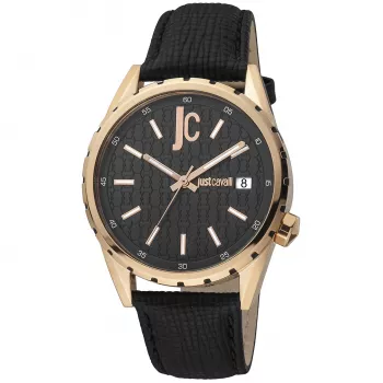 JUST CAVALLI MAN JC1G217L0035 reloj analógico de cuarzo 42mm esfera negra caja de acero inoxidable correa de piel negra