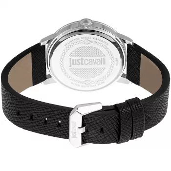 JUST CAVALLI Reloj de hombre de cuarzo analógico JC1G216L0025 42mm caja de acero inoxidable correa de piel negra