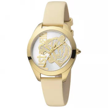 Reloj de mujer JUST CAVALLI JC1L210L0015 32 mm esfera plateada correa de piel marrón