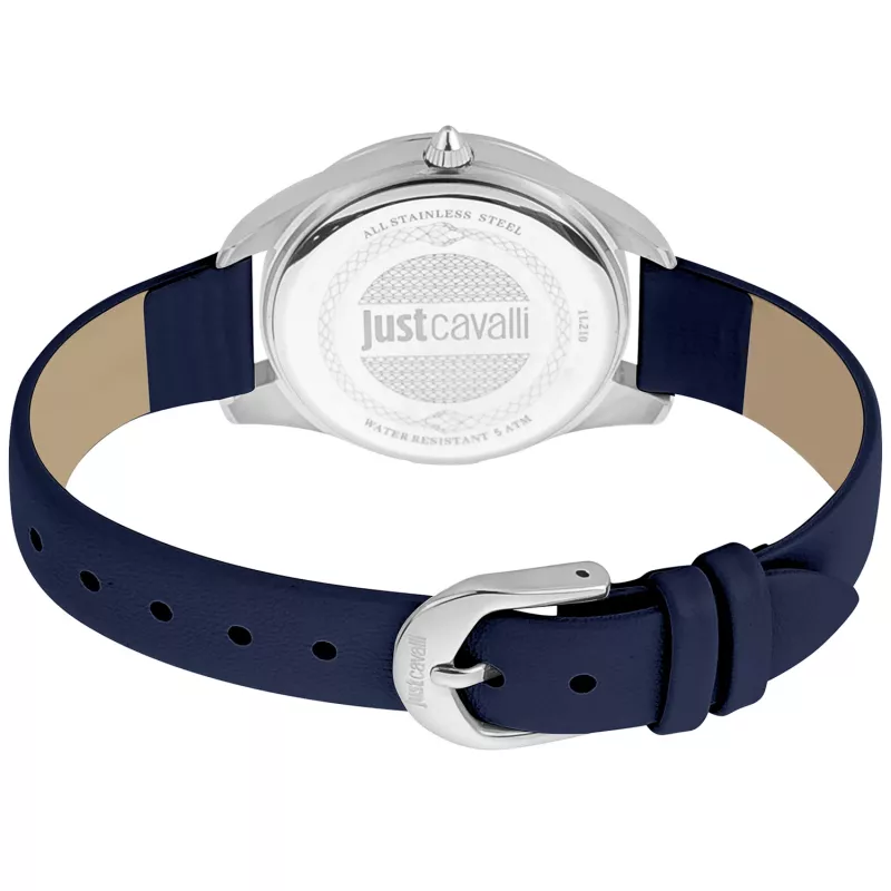Reloj de mujer JUST CAVALLI JC1L210L0115 32 mm esfera plateada correa de piel blanca