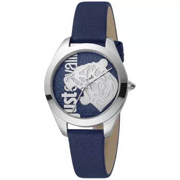 Reloj de mujer JUST CAVALLI JC1L210L0115 32 mm esfera plateada correa de piel blanca