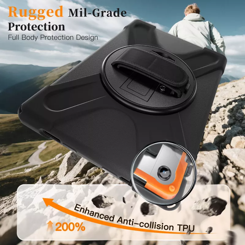 JUST MUST JM Rugged Case Grip para Samsung Galaxy Tab A11+ con correa de transporte negro