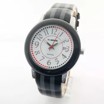 K&BROS reloj analógico de cuarzo unisex 9426-2-435 43mm esfera negra correa de piel