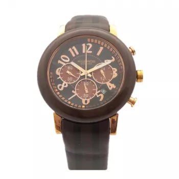 K&BROS Reloj unisex Cuarzo analógico 9427-4-710 43mm Acero inoxidable Esfera negra Correa de piel