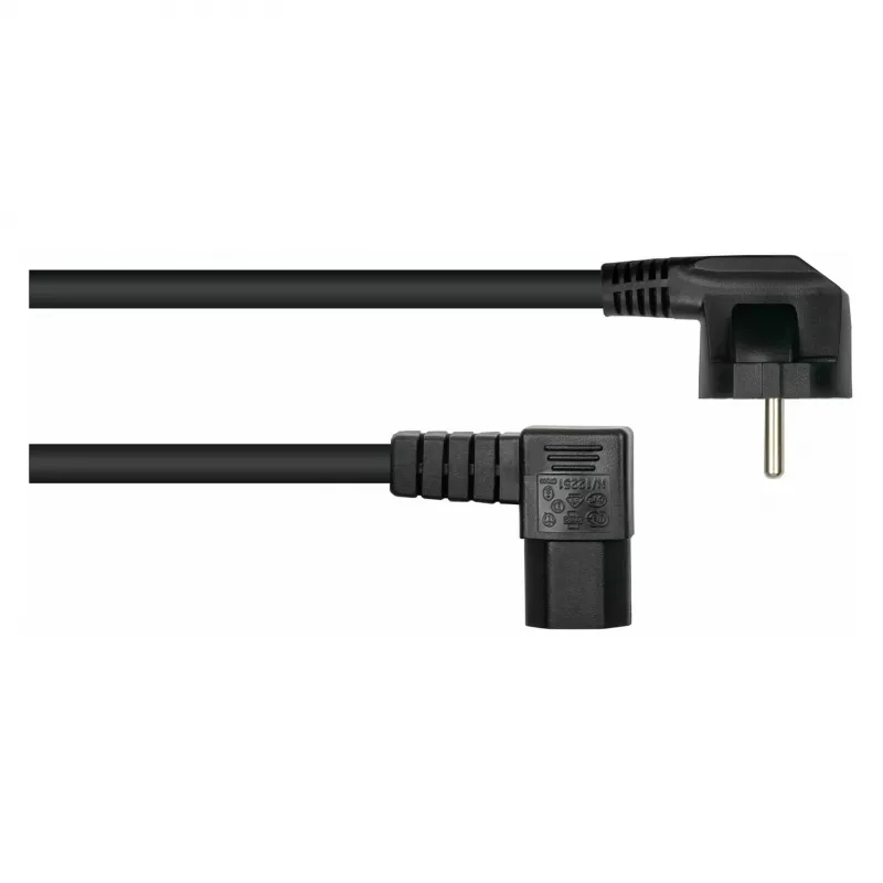 Kabelmeister cable de alimentación de 3m, CEE 7/7 Schuko a IEC C15, acodado 90°, negro