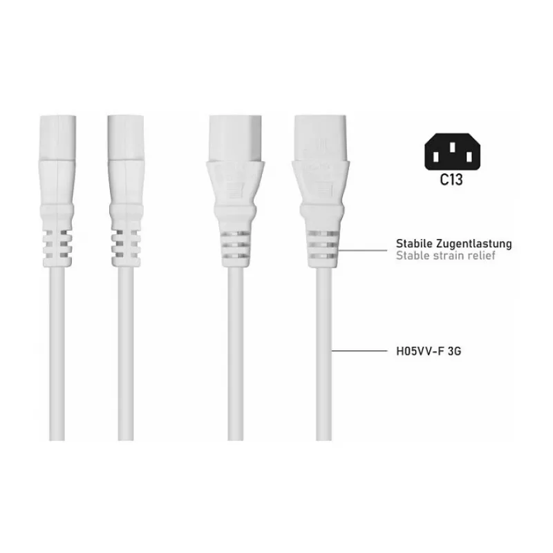Kabelmeister Cable de extensión C14 a C13, blanco, 0,5 m