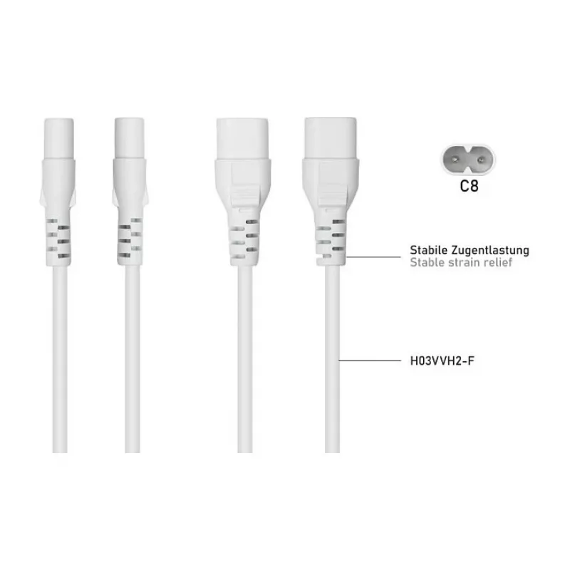 Kabelmeister Cable de extensión Euro conector hembra C8 a conector macho C7 0,2 m negro