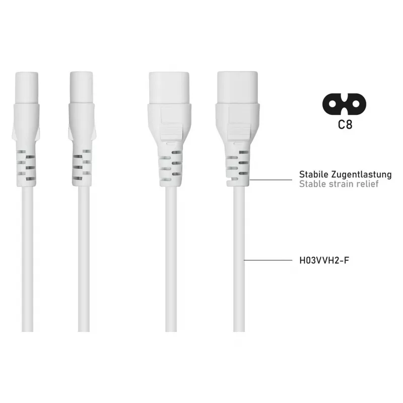 Kabelmeister cable alargador euro, conector macho IEC C8 a conector hembra C7, blanco, 3m