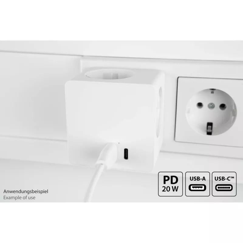 KABELMEISTER Regleta con 3 tomas Schutzkontakt, USB-C 20W PD 3.0 y USB-A 18W, 1,5 m, blanco