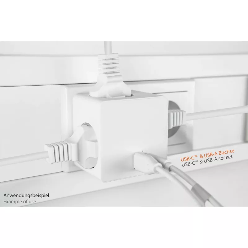 KABELMEISTER Regleta con 3 tomas Schutzkontakt, USB-C 20W PD 3.0 y USB-A 18W, 1,5 m, blanco