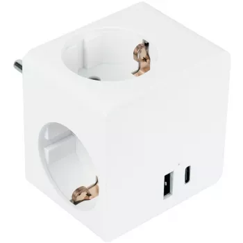 KABELMEISTER Regleta con 3 tomas Schutzkontakt, USB-C 20W PD 3.0 y USB-A 18W, 1,5 m, blanco