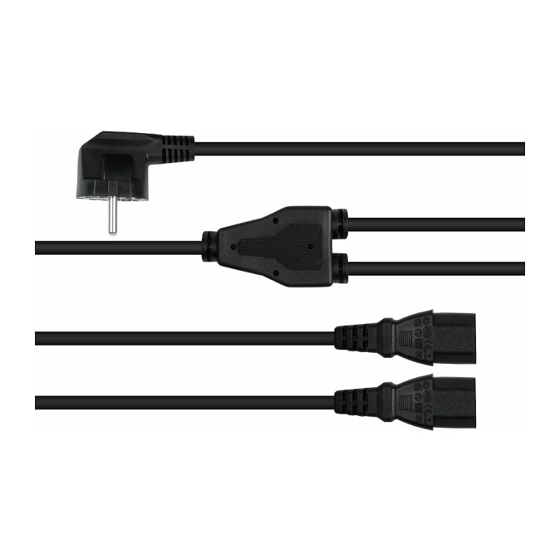 Kabelmeister Cable de distribución de corriente con conector macho Schuko (acodado 90°) a 2x IEC C13 en Y, 2m, negro