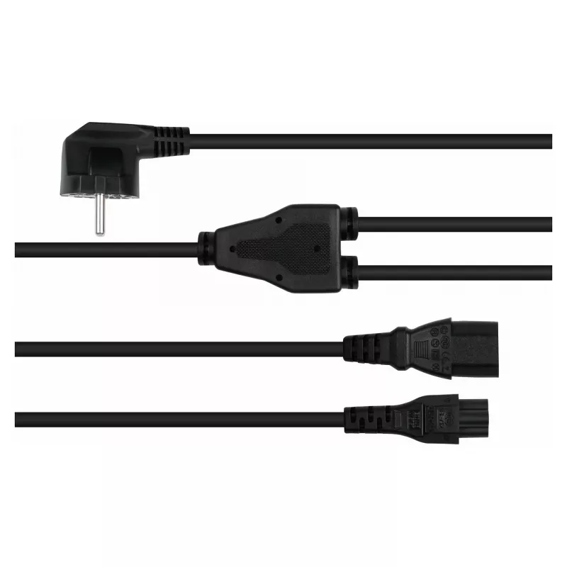 Kabelmeister Cable distribuidor de corriente Schuko, conector acodado 90° a C13 + C5, Negro, 2m
