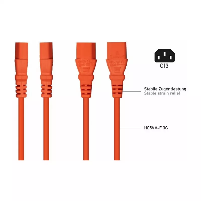 Kabelmeister Cable de alimentación Schuko a C13 en ángulo 1 m naranja