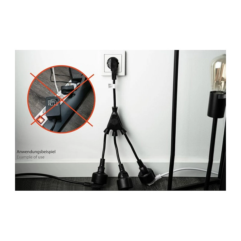 Kabelmeister SK0103-S002 regleta de 3 tomas Schuko, conector acodado 90°, cable de 0,2 m, negra